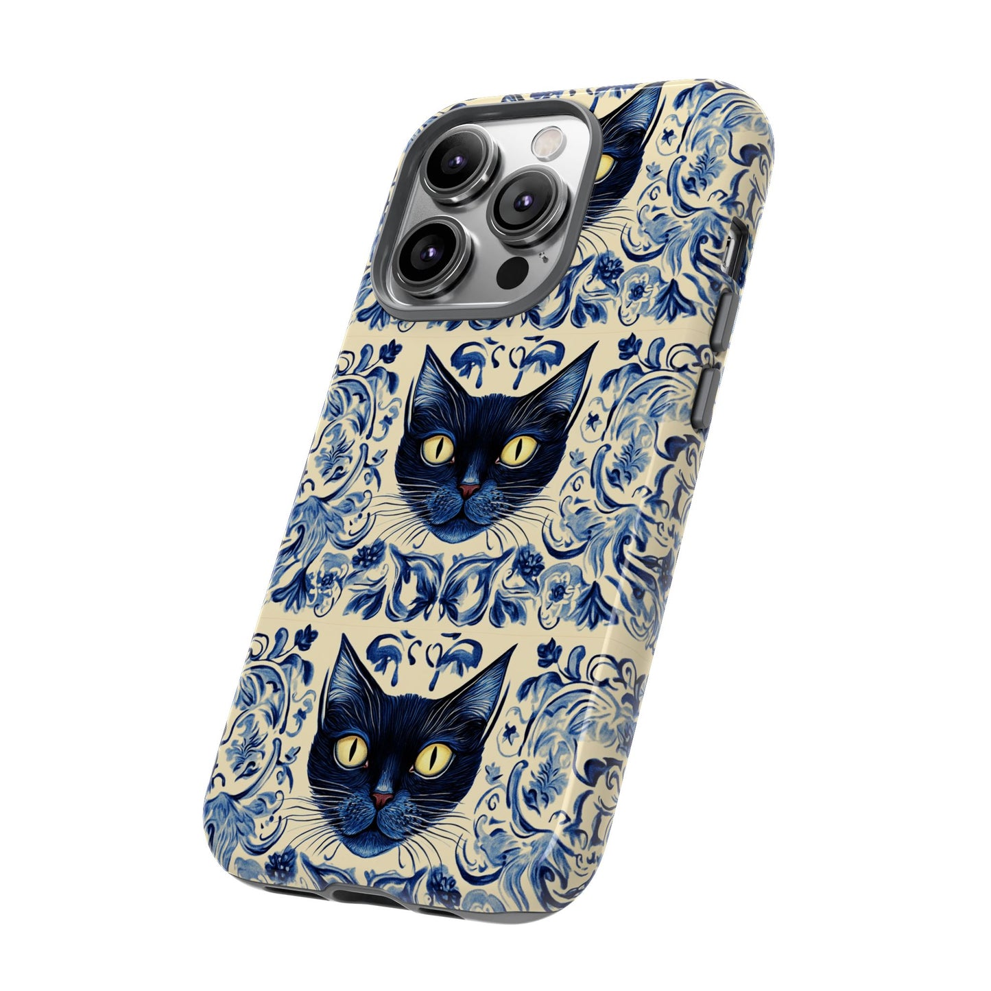 Tough Phone Cases - Mediterranean Tile Motif With Blue Cats