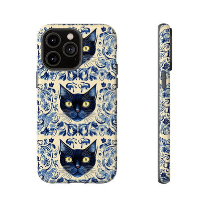 Tough Phone Cases - Mediterranean Tile Motif With Blue Cats