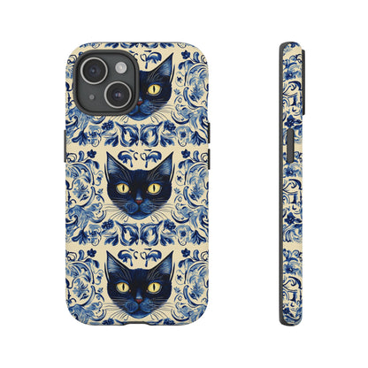 Tough Phone Cases - Mediterranean Tile Motif With Blue Cats