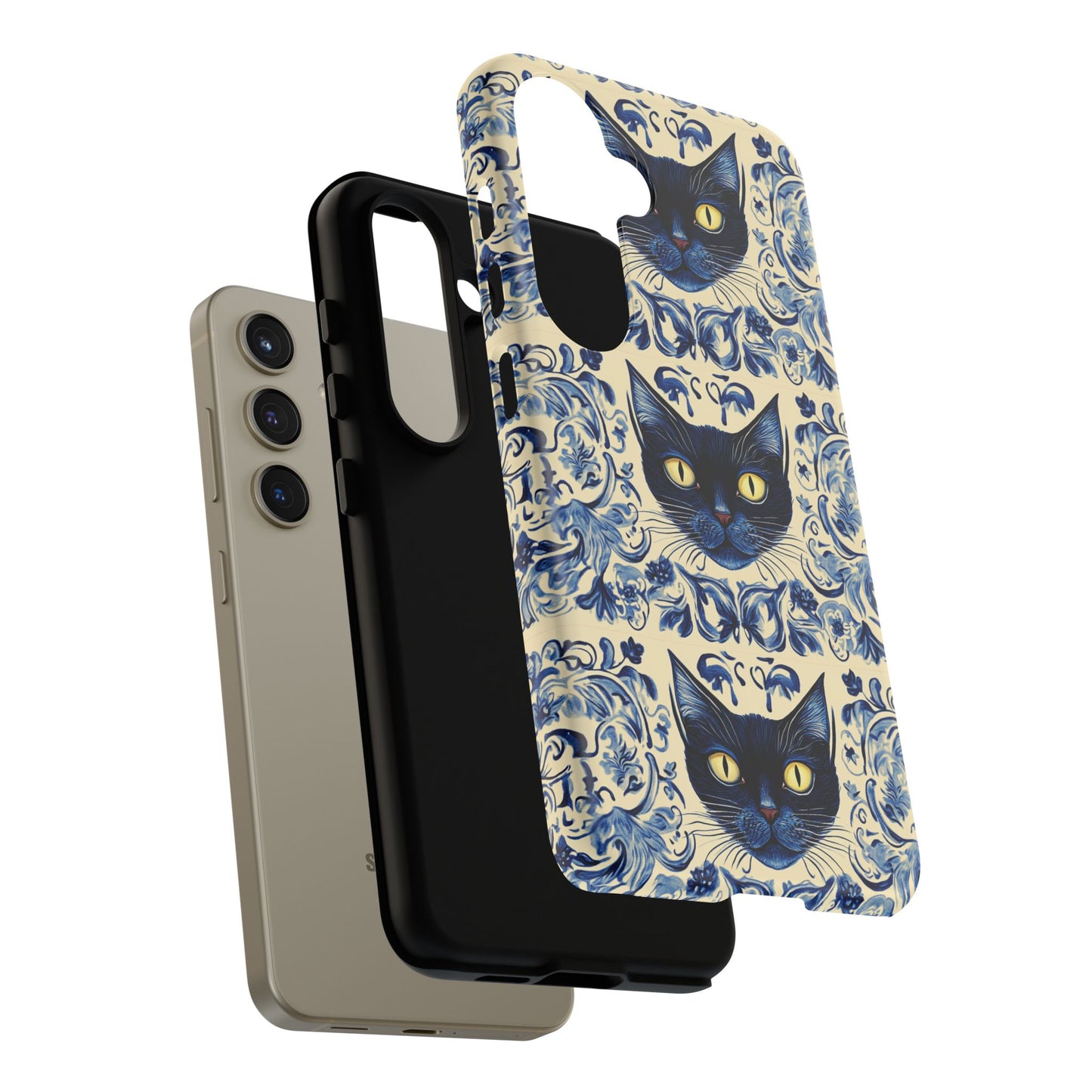 Tough Phone Cases - Mediterranean Tile Motif With Blue Cats