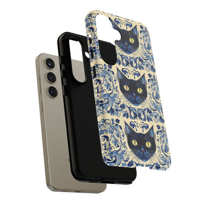 Tough Phone Cases - Mediterranean Tile Motif With Blue Cats