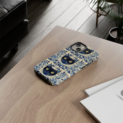 Tough Phone Cases - Mediterranean Tile Motif With Blue Cats