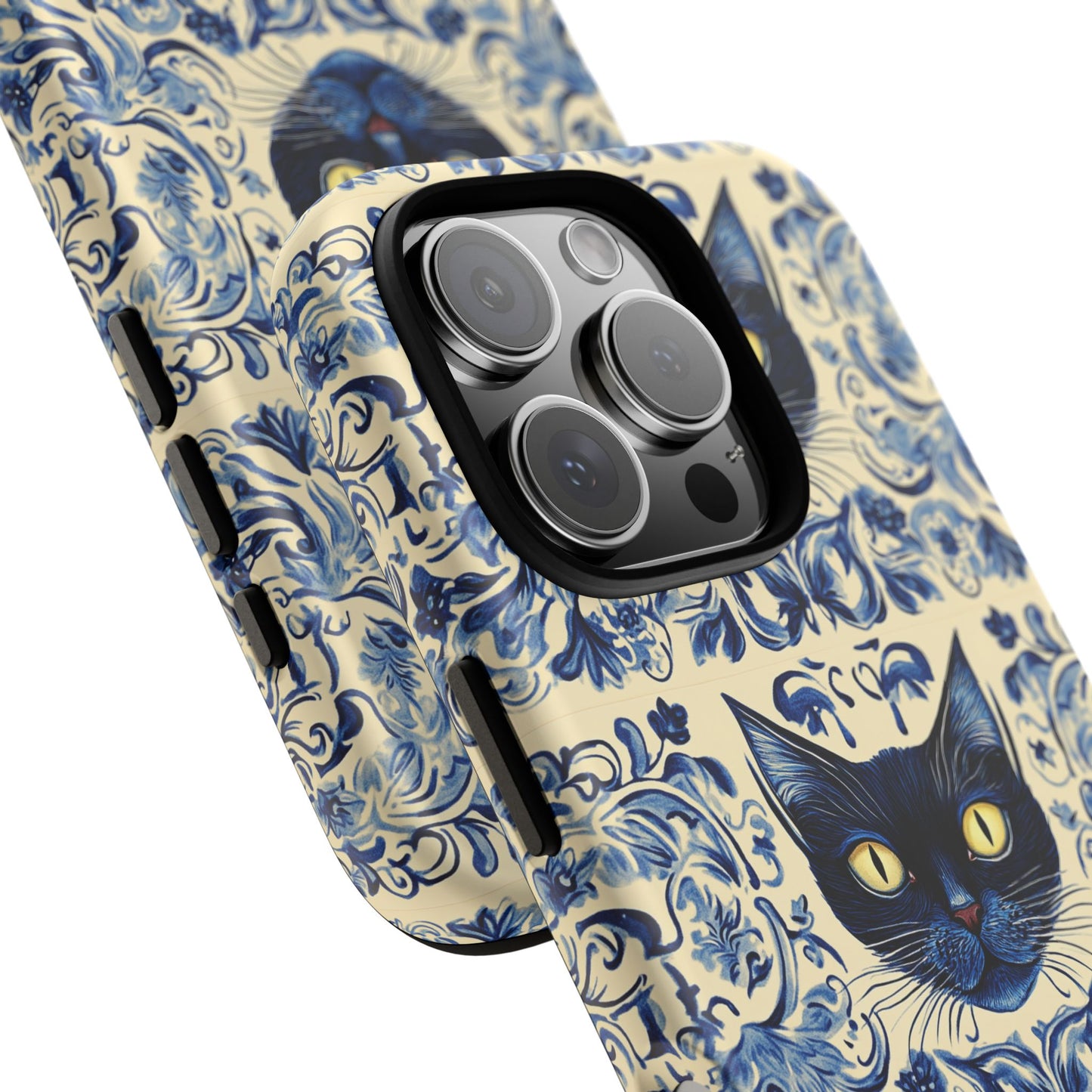 Tough Phone Cases - Mediterranean Tile Motif With Blue Cats