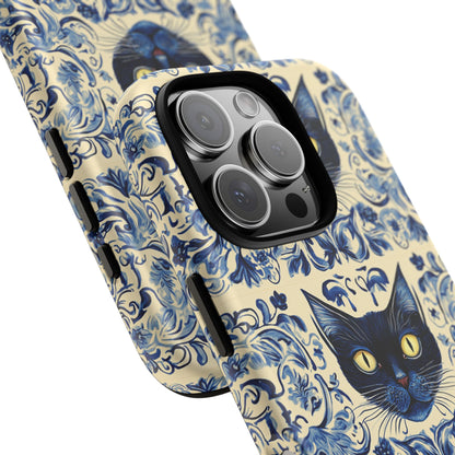 Tough Phone Cases - Mediterranean Tile Motif With Blue Cats