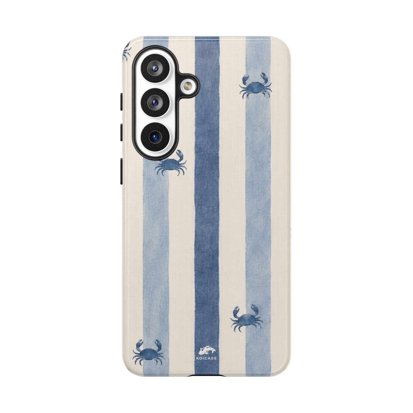 Blue Crab Coastal Phone Case | Minimalist Beach Stripe