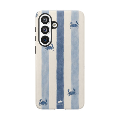 Blue Crab Coastal Phone Case | Minimalist Beach Stripe