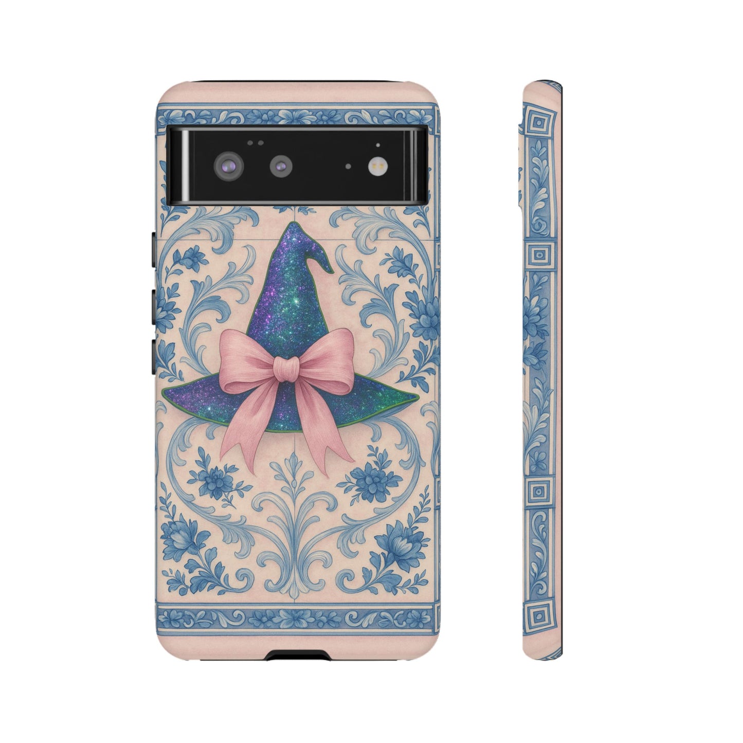 Phone Cases Witches Hat with Coquette Pink Bow in Azulejo Style