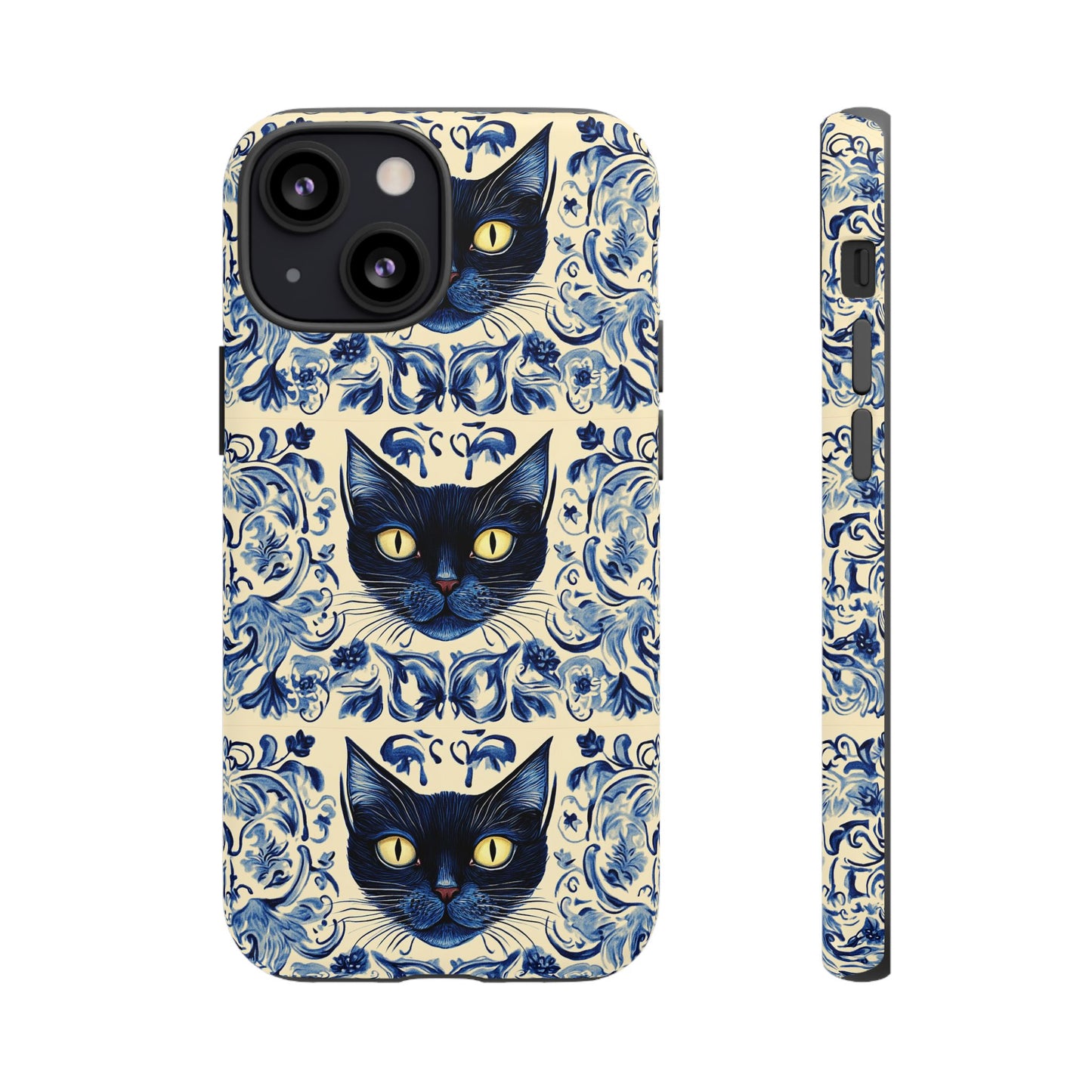 Tough Phone Cases - Mediterranean Tile Motif With Blue Cats