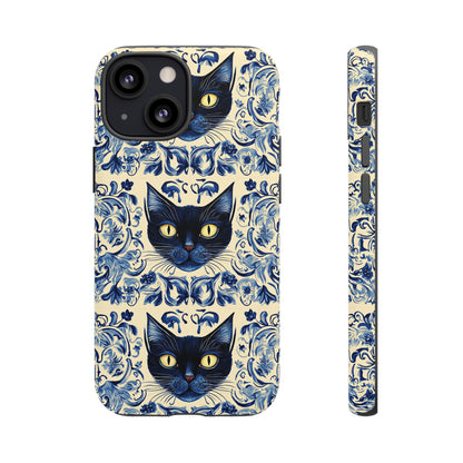 Tough Phone Cases - Mediterranean Tile Motif With Blue Cats