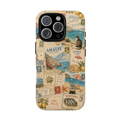 Mediterranean Postcard Cat Phone Case | Amalfi Coast Travel Collage iPhone Case