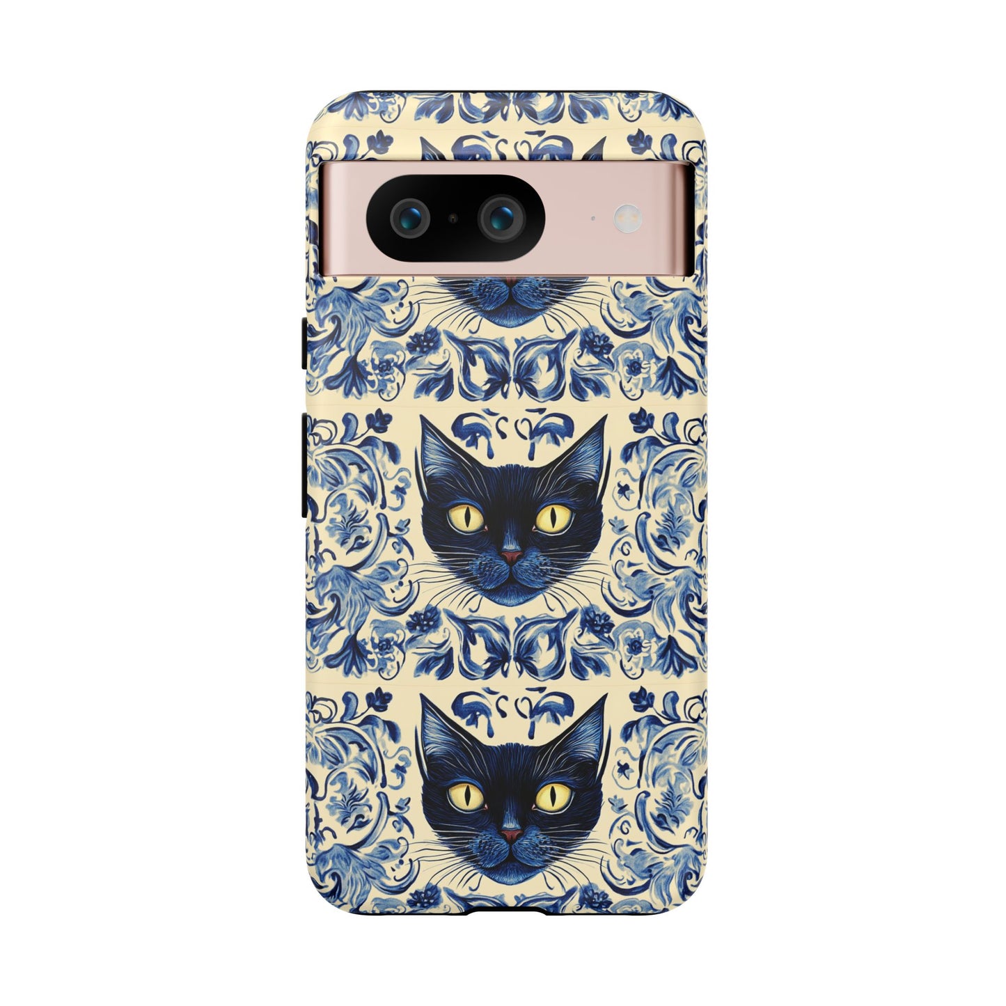 Tough Phone Cases - Mediterranean Tile Motif With Blue Cats