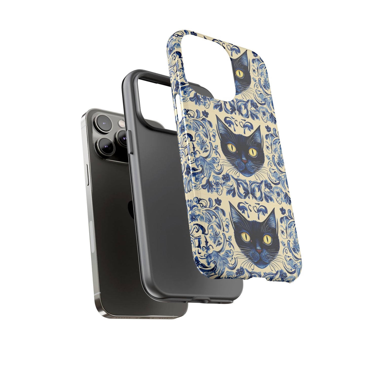 Tough Phone Cases - Mediterranean Tile Motif With Blue Cats