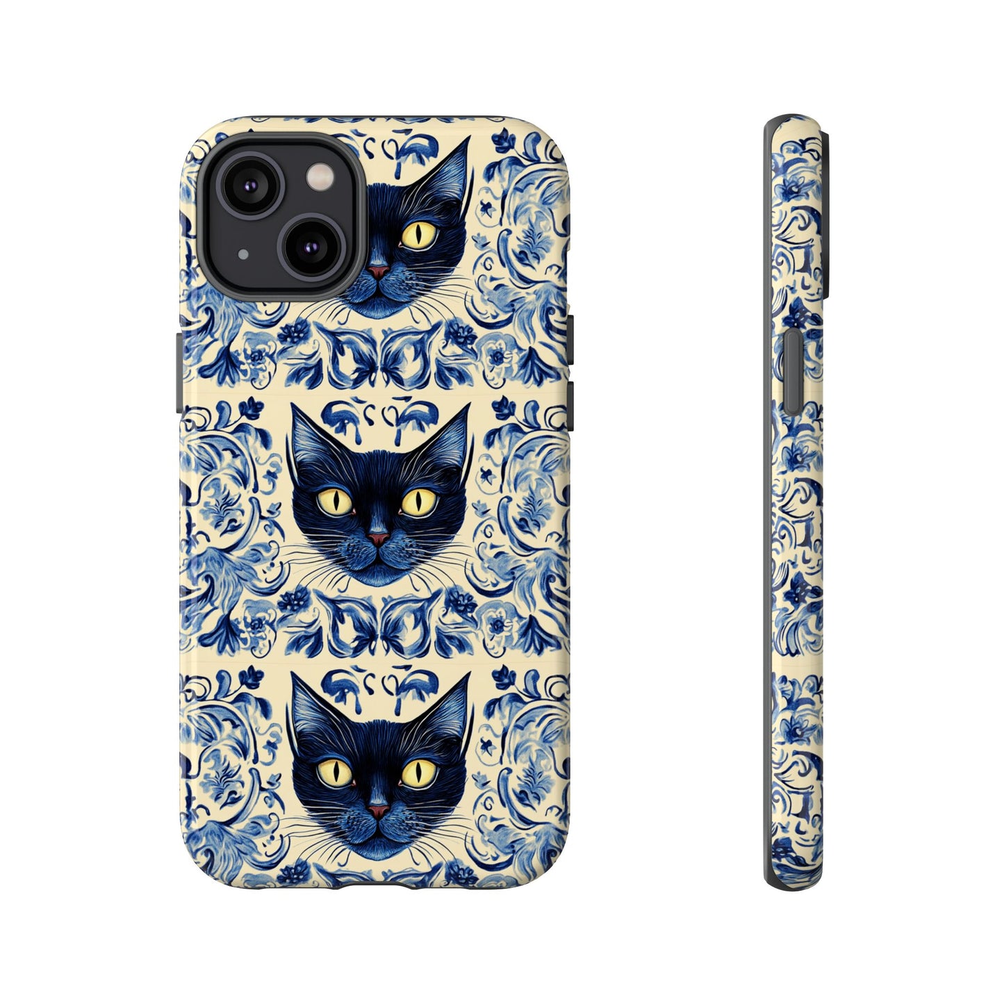 Tough Phone Cases - Mediterranean Tile Motif With Blue Cats