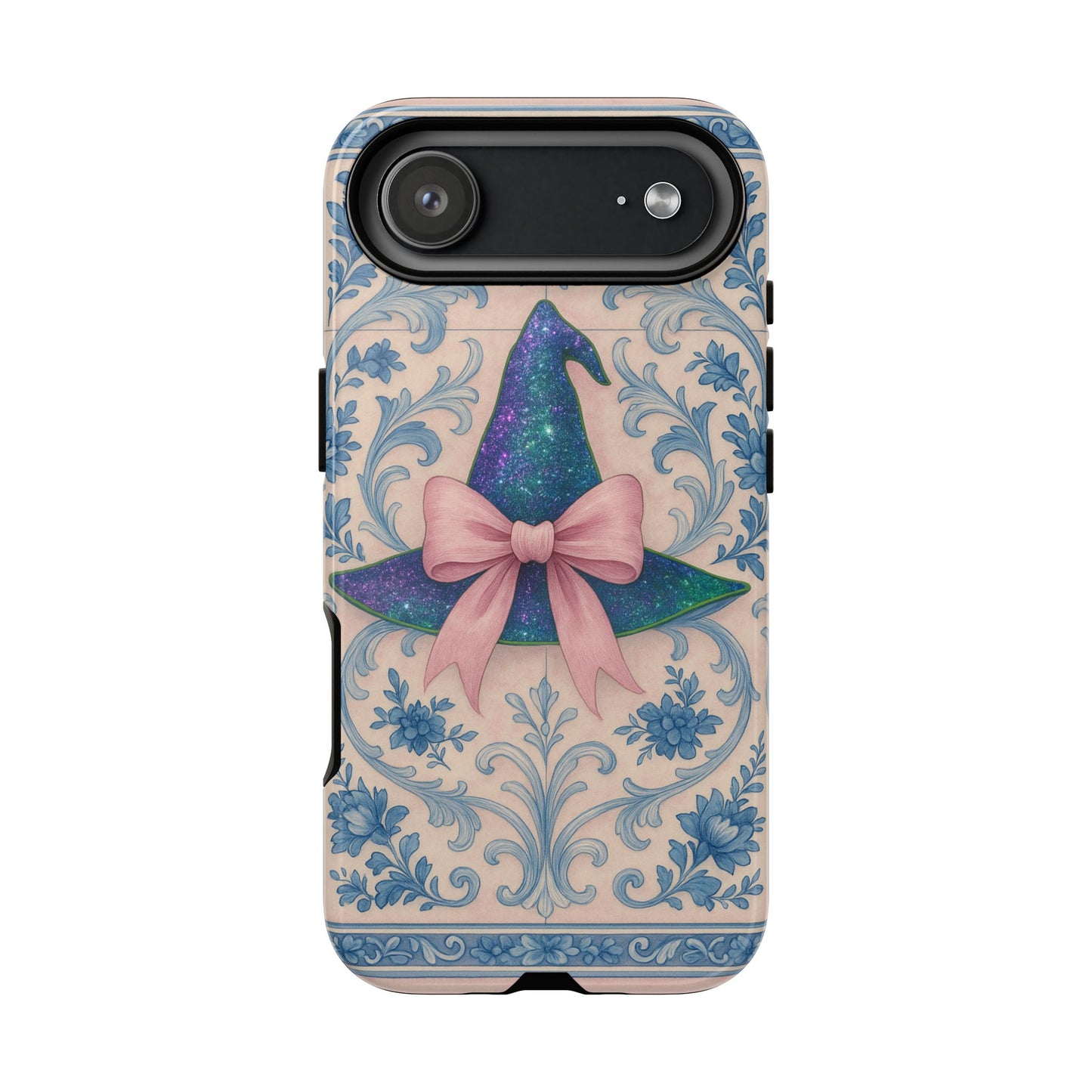 Phone Cases Witches Hat with Coquette Pink Bow in Azulejo Style