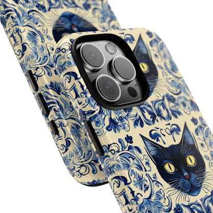 Tough Phone Cases - Mediterranean Tile Motif With Blue Cats