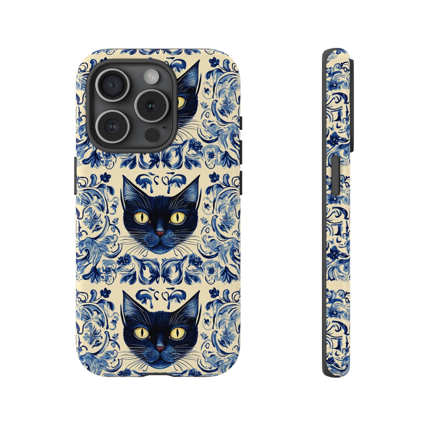 Tough Phone Cases - Mediterranean Tile Motif With Blue Cats