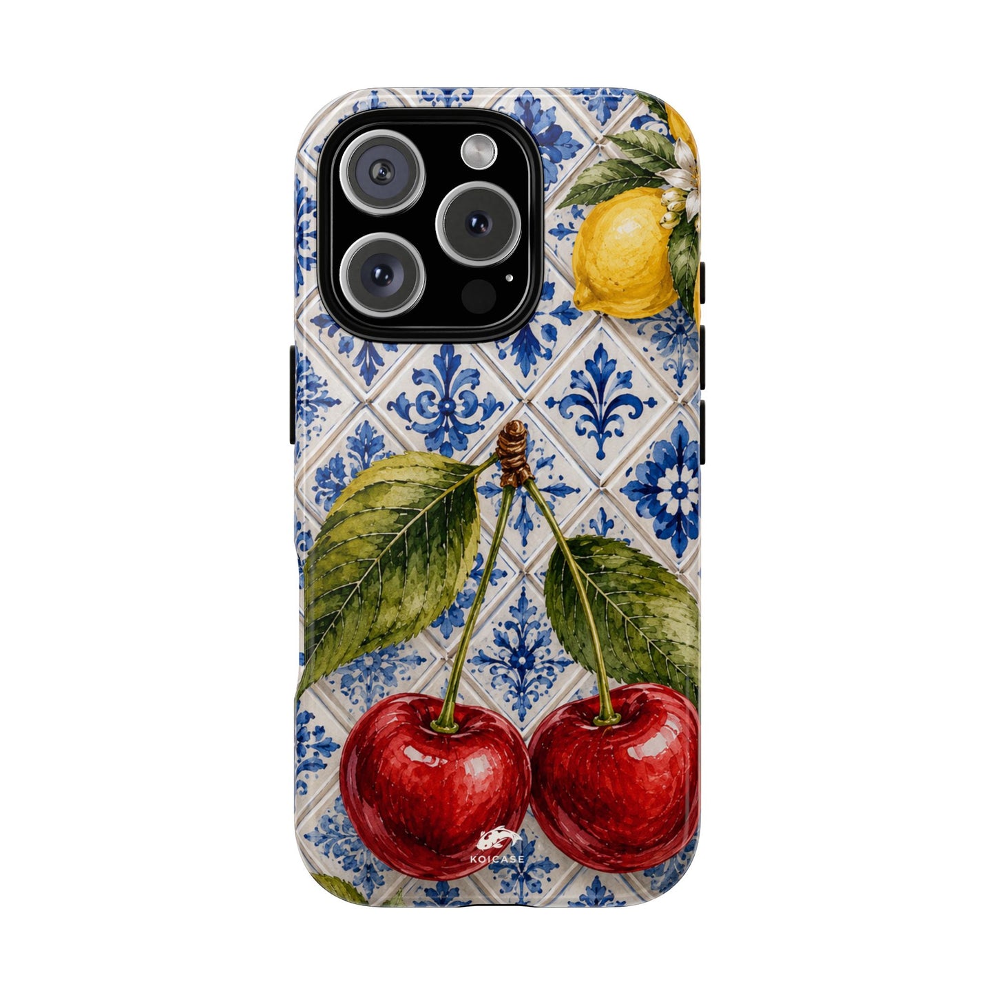 Cherry Phone Case, Portuguese Tile iPhone Case, Mediterranean Fruit Cover, Azulejo Samsung Galaxy Case, Botanical Pixel Case