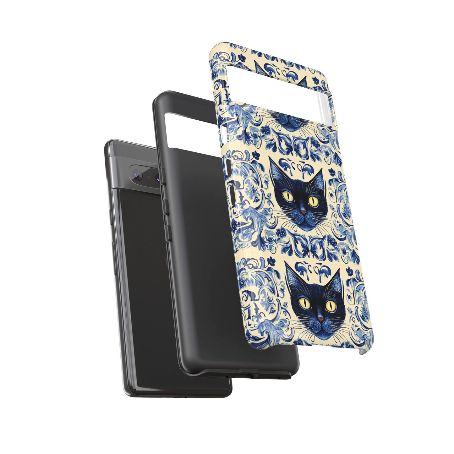 Tough Phone Cases - Mediterranean Tile Motif With Blue Cats