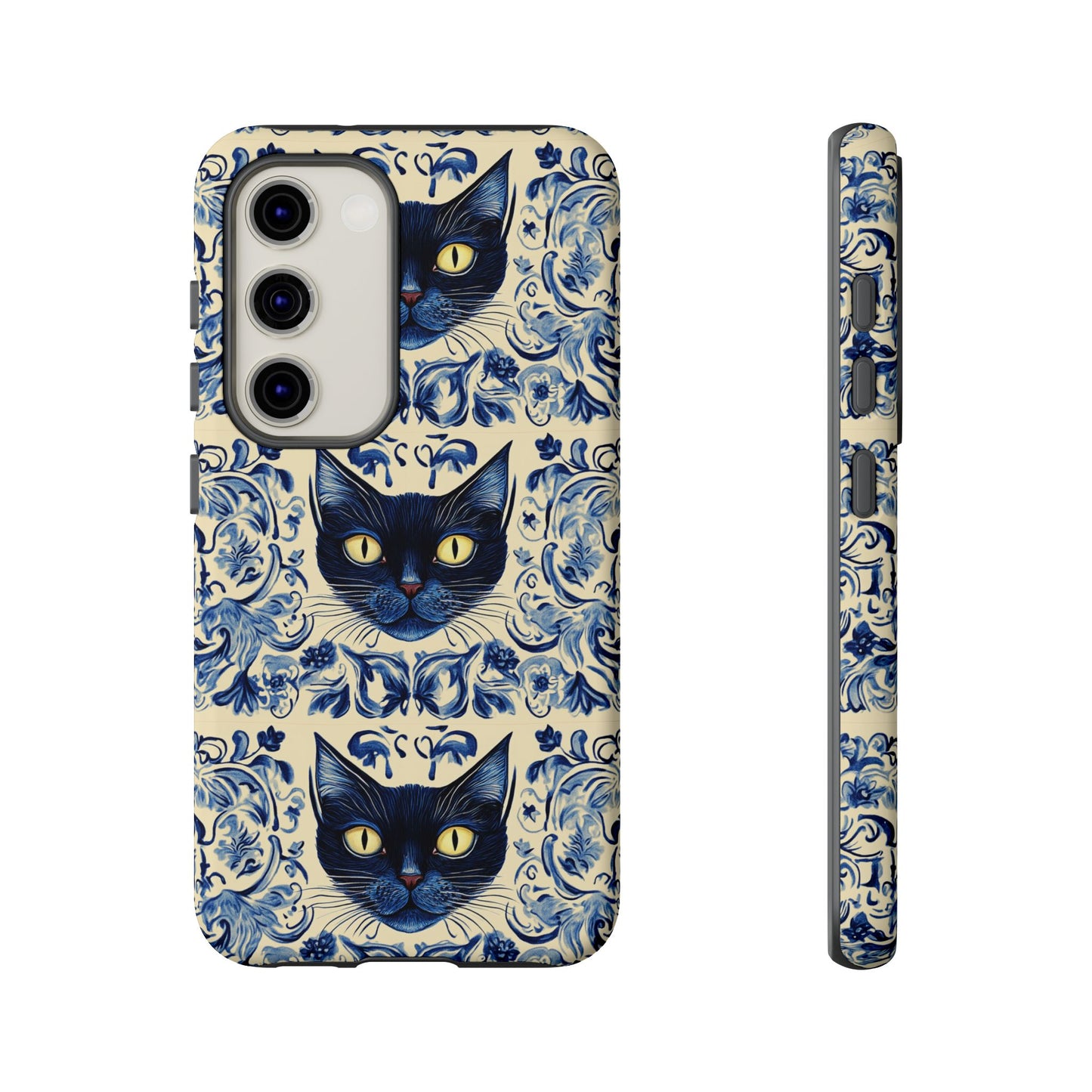 Tough Phone Cases - Mediterranean Tile Motif With Blue Cats