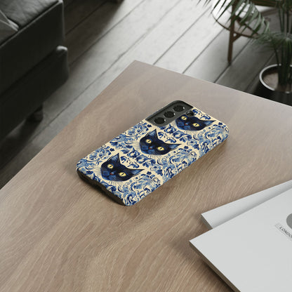 Tough Phone Cases - Mediterranean Tile Motif With Blue Cats