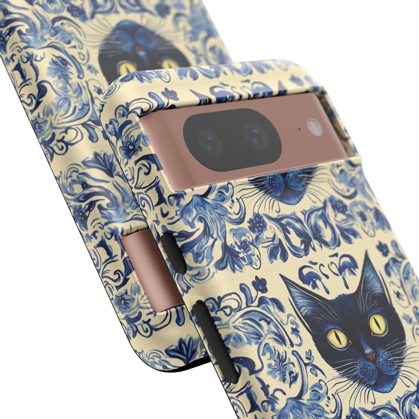 Tough Phone Cases - Mediterranean Tile Motif With Blue Cats