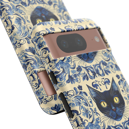 Tough Phone Cases - Mediterranean Tile Motif With Blue Cats