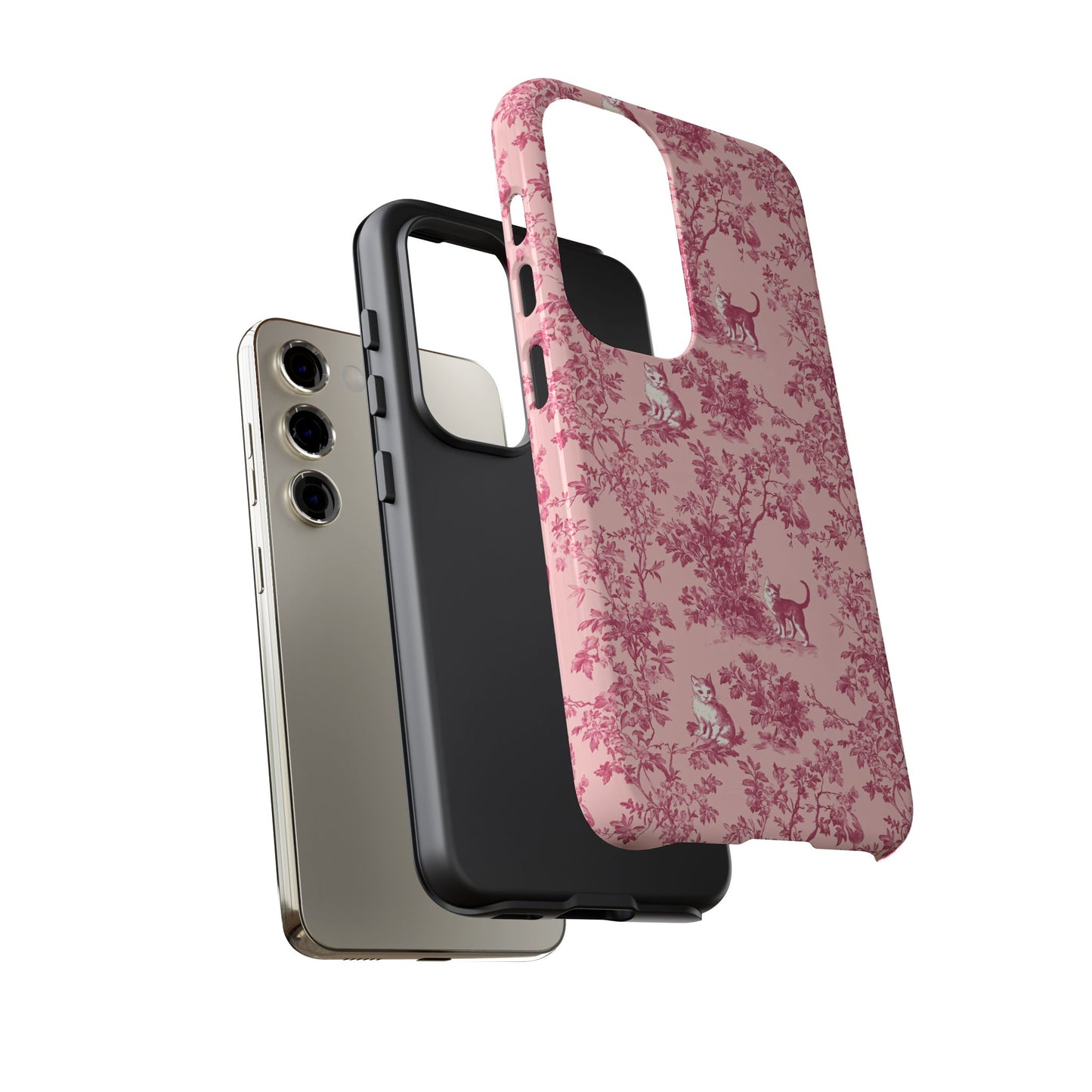 Tough Phone Cases - Cats in Pink Toile De Joyu Motif