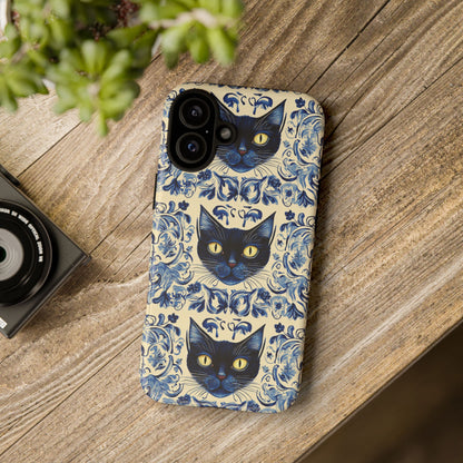 Tough Phone Cases - Mediterranean Tile Motif With Blue Cats