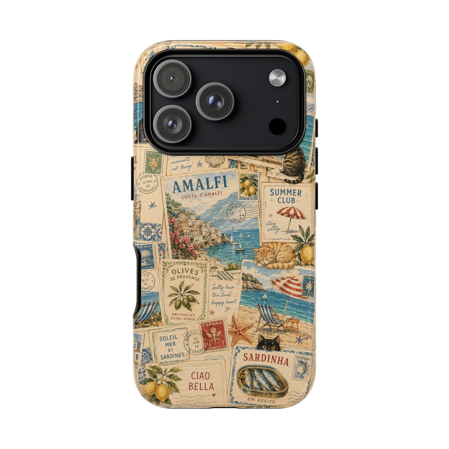 Mediterranean Postcard Cat Phone Case | Amalfi Coast Travel Collage iPhone Case
