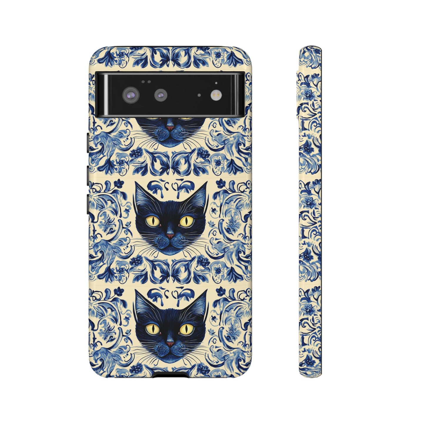 Tough Phone Cases - Mediterranean Tile Motif With Blue Cats