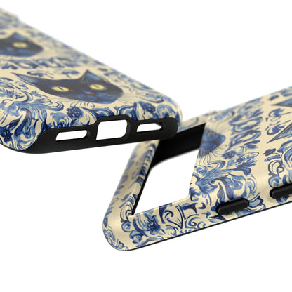 Tough Phone Cases - Mediterranean Tile Motif With Blue Cats