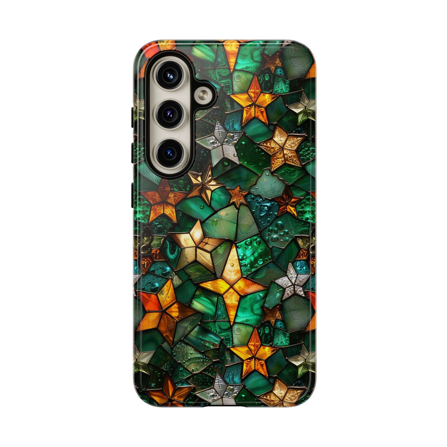 Green Stained Glass Phone Case With Gold Stars