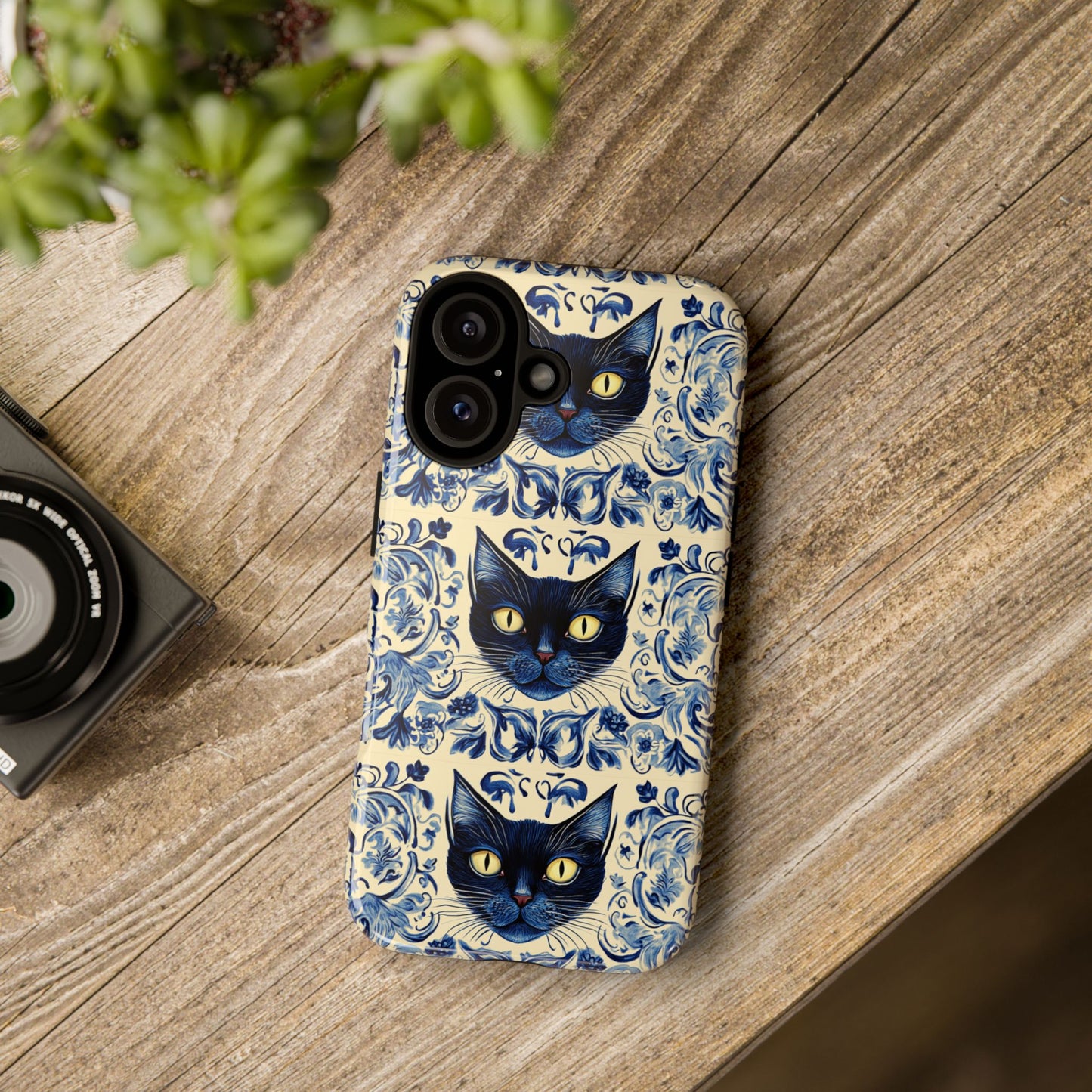 Tough Phone Cases - Mediterranean Tile Motif With Blue Cats