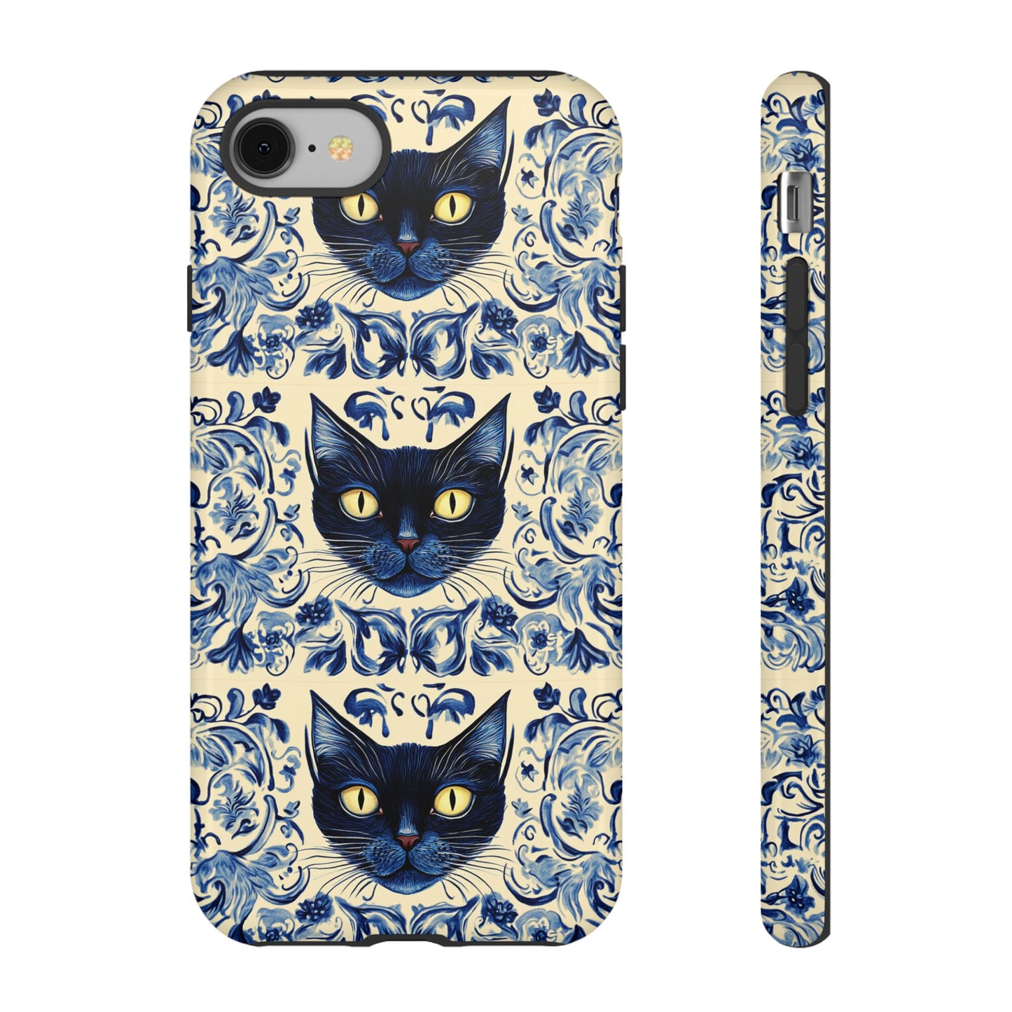 Tough Phone Cases - Mediterranean Tile Motif With Blue Cats