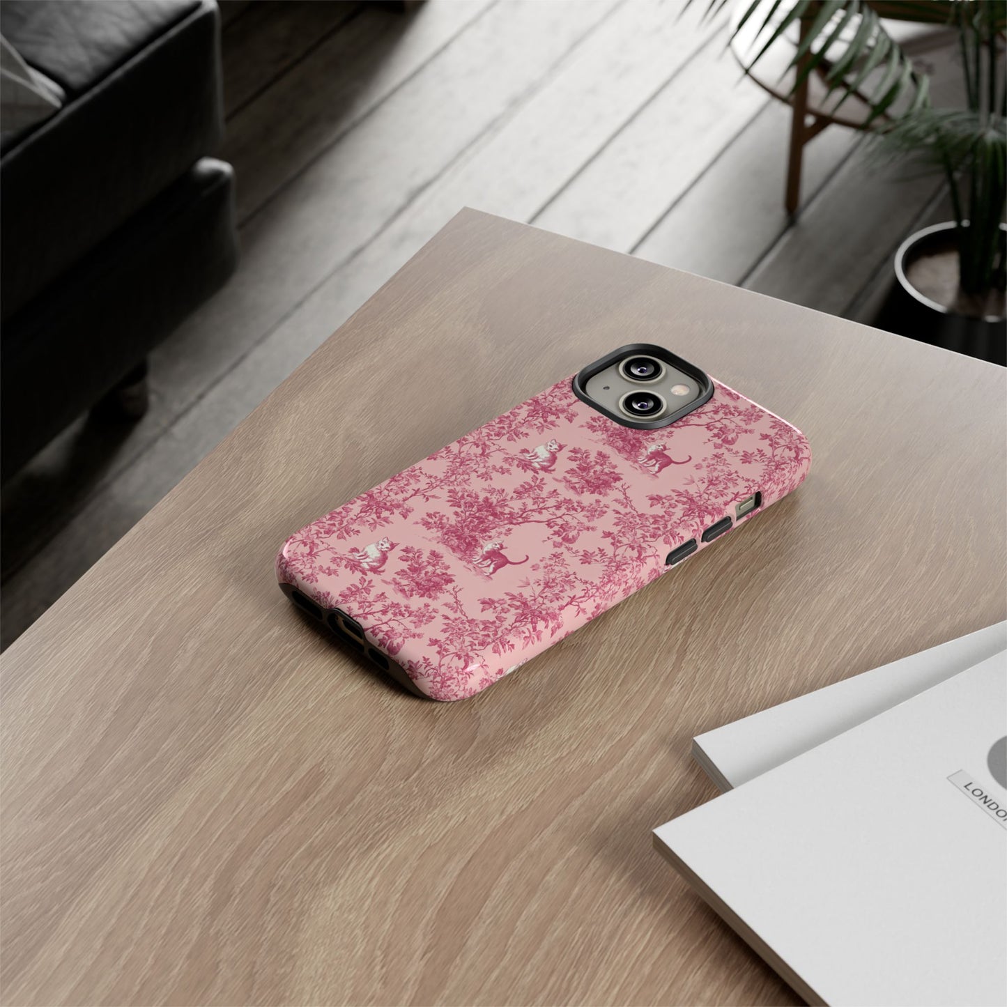 Tough Phone Cases - Cats in Pink Toile De Joyu Motif