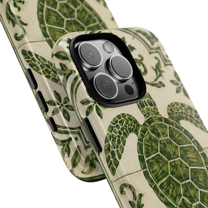 Green Azulejo Sea Turtle Phone Case | Portuguese Tile Coastal iPhone & Samsung Case