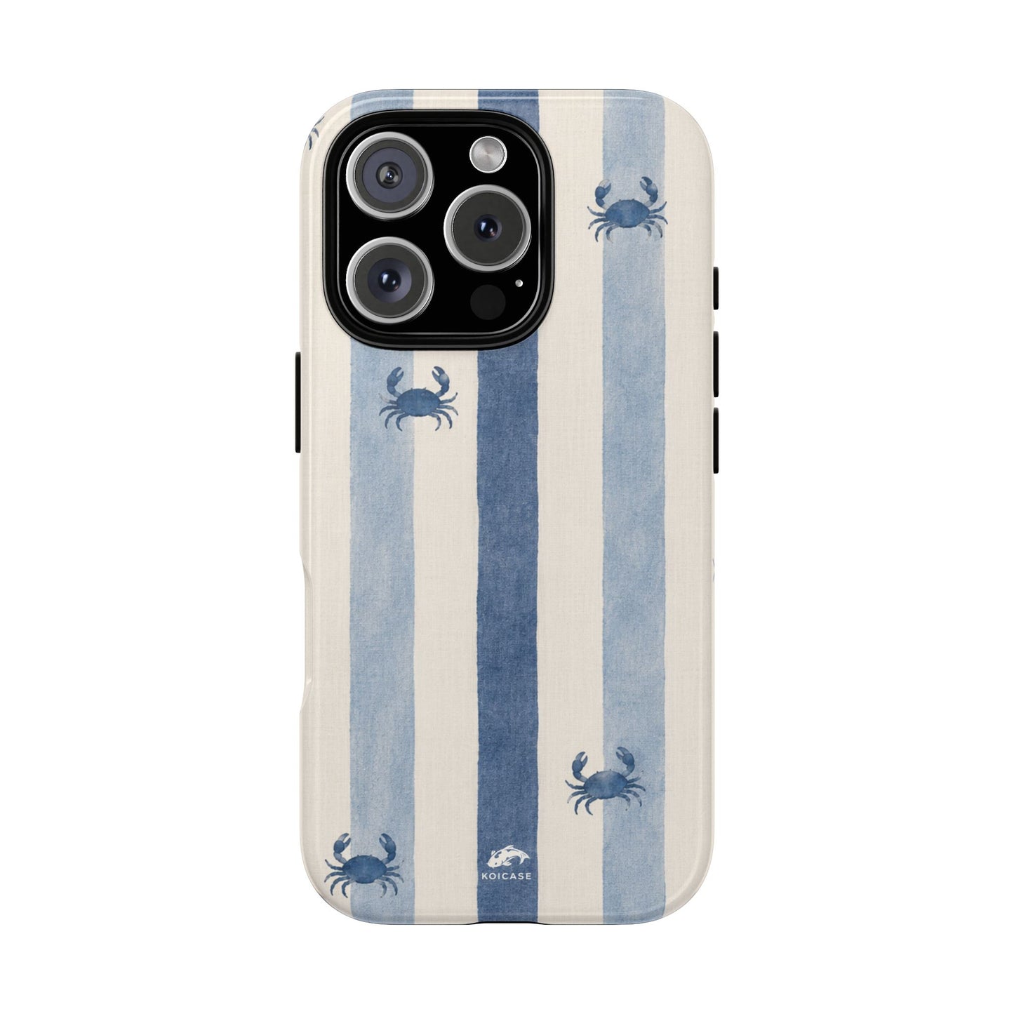 Blue Crab Coastal Phone Case | Minimalist Beach Stripe