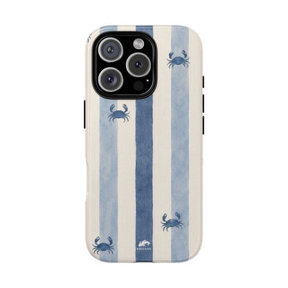 Blue Crab Coastal Phone Case | Minimalist Beach Stripe
