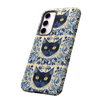 Tough Phone Cases - Mediterranean Tile Motif With Blue Cats