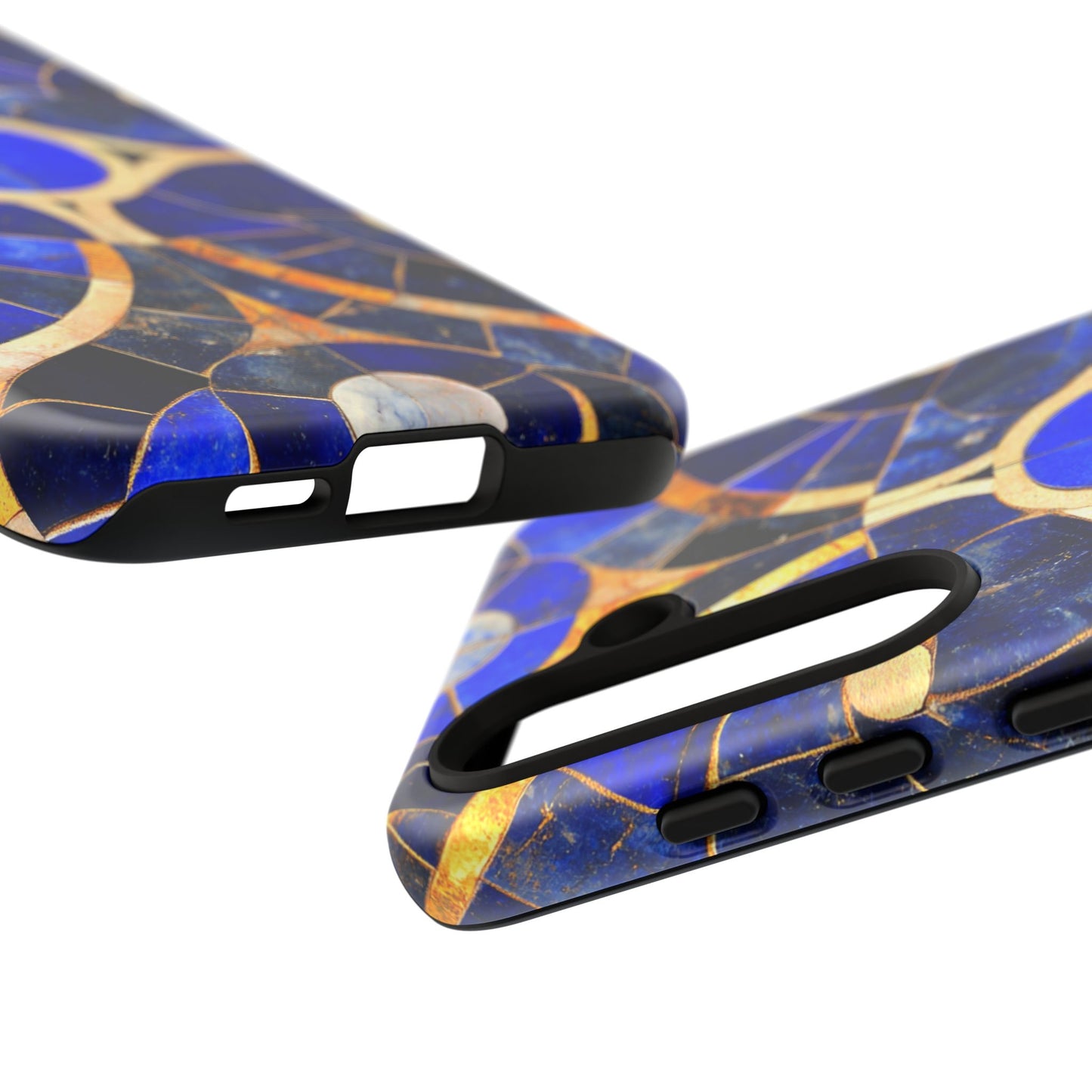 Blue Art Deco Stained Glass Phone Case Luxury Celestial Gold Pattern