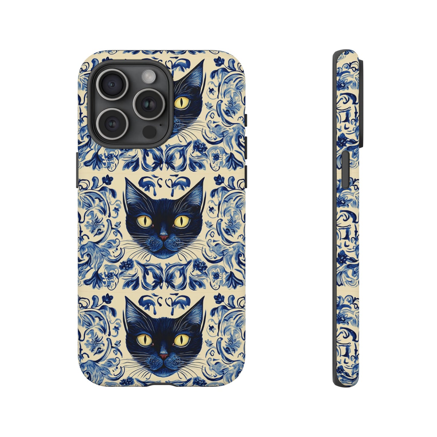 Tough Phone Cases - Mediterranean Tile Motif With Blue Cats