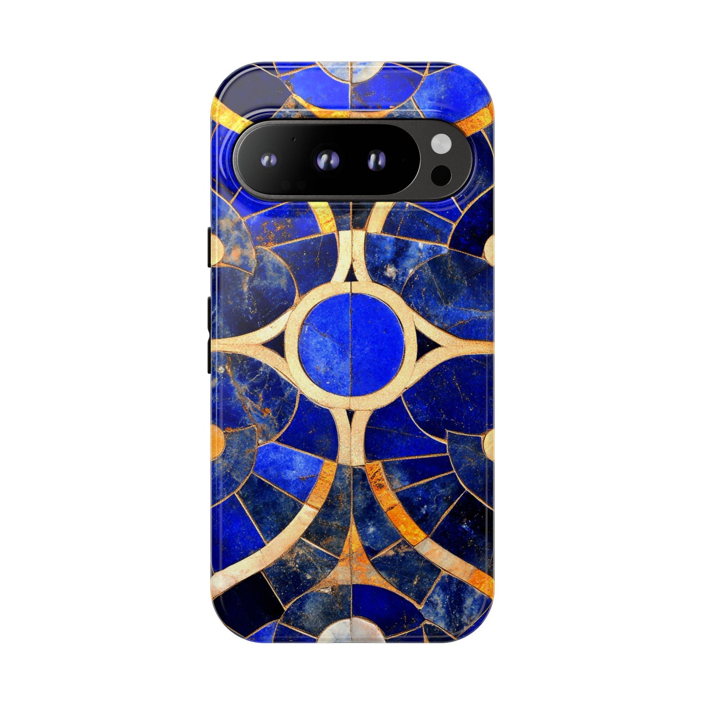 Blue Art Deco Stained Glass Phone Case Luxury Celestial Gold Pattern