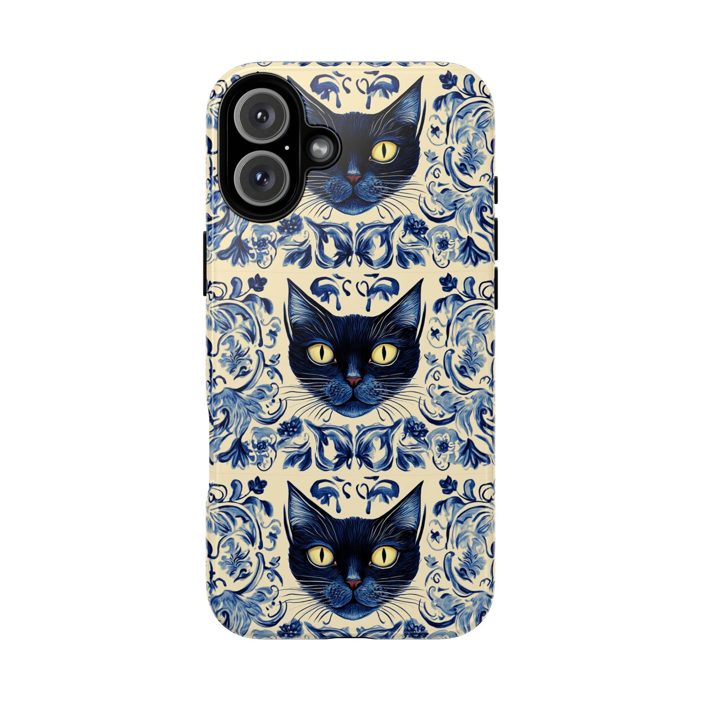 Tough Phone Cases - Mediterranean Tile Motif With Blue Cats