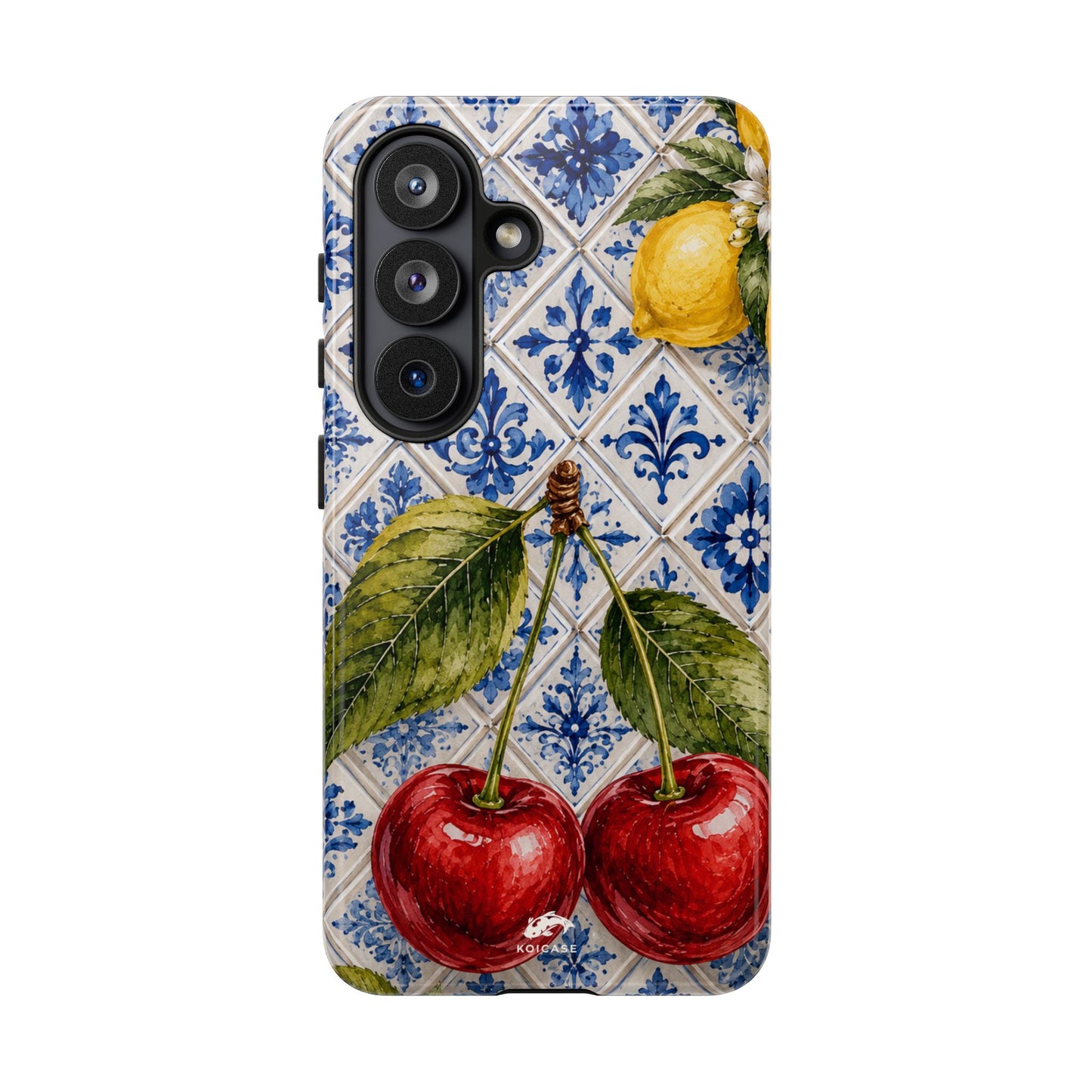 Cherry Phone Case, Portuguese Tile iPhone Case, Mediterranean Fruit Cover, Azulejo Samsung Galaxy Case, Botanical Pixel Case