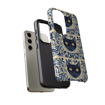Tough Phone Cases - Mediterranean Tile Motif With Blue Cats