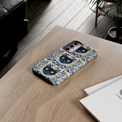 Tough Phone Cases - Mediterranean Tile Motif With Blue Cats