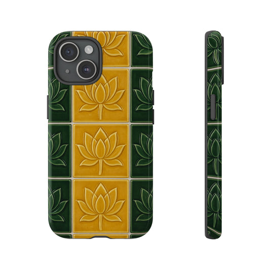Tough Phone Cases - Mustard Yellow & Green Ceramic Tile From Caldas Da Rhaina, Portugal