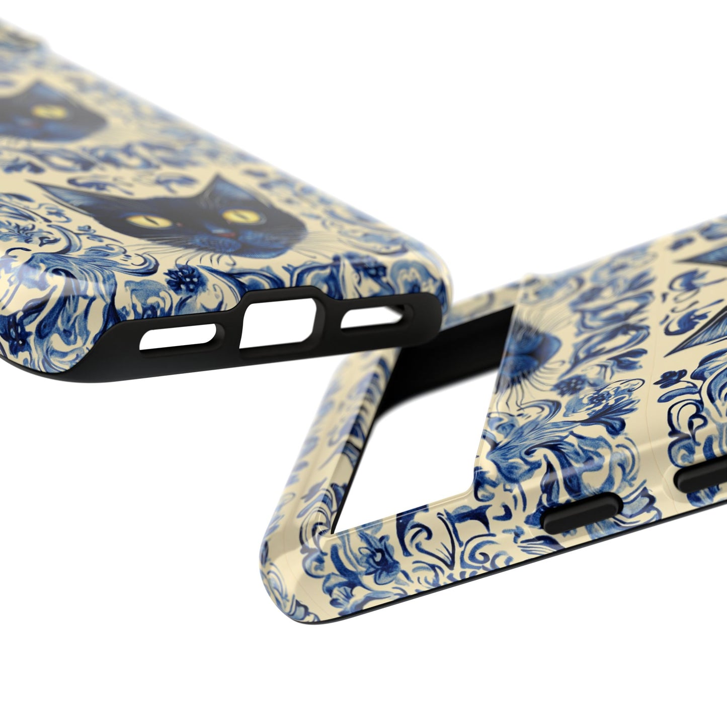 Tough Phone Cases - Mediterranean Tile Motif With Blue Cats