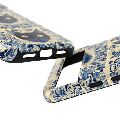 Tough Phone Cases - Mediterranean Tile Motif With Blue Cats
