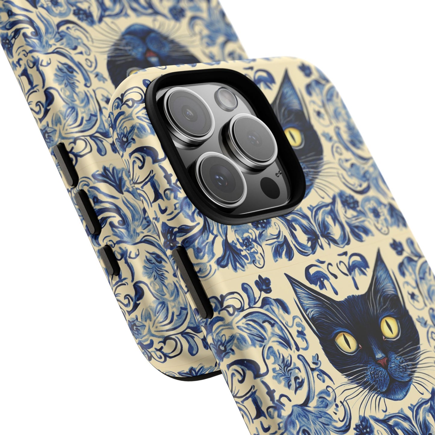 Tough Phone Cases - Mediterranean Tile Motif With Blue Cats